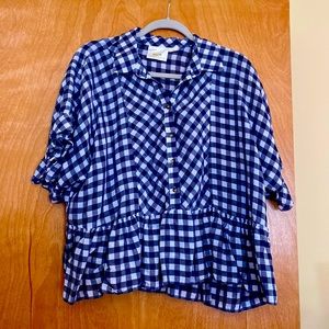 Maeve by Anthropologie Blue and White Checkered Top